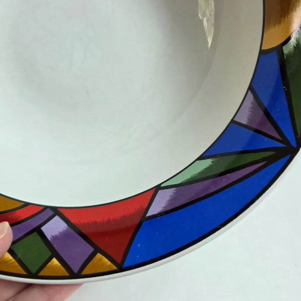 Sakura Sunset Mountain Serving Bowl White with Multicolor Border